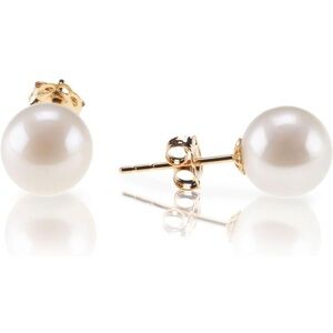 18K Gold Plated Sterling Silver Round Stud Pearl Earrings